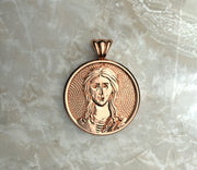 Saints of Christ Orthodox Icon Jewelry – Halo (Circle - Shaped) pendant of the Saint Mary of Egypt in rose gold or plated rose gold. (Front Side)