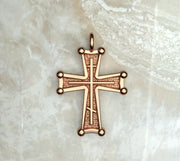 Saints of Christ Jewelry's Sinai Cross with a three bar inlay. In rose gold or rose gold plated.