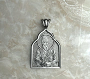 Saints of Christ Orthodox Icon Jewelry – Basilica (Pointed Dome - Shaped) pendant of the Saint Paisios of Mount Athos in silver or white gold. (Front Side)