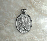 Saints of Christ Orthodox Icon Jewelry – Ovale (Oval- Shaped) pendant of the Saint John the Baptist in silver or white gold. (Front Side)