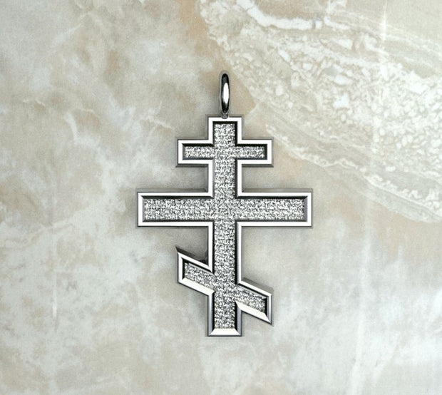 Saints of Christ Jewelry's Three Bar Orthodox Cross necklace and pendant in silver or white gold.