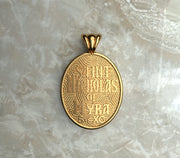 Saints of Christ Orthodox Icon Jewelry – Ovale (Oval - Shaped) pendant of the Saint Nicholas of Myra in yellow gold or plated yellow gold. (Back Side)