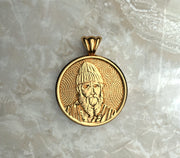 Saints of Christ Orthodox Icon Jewelry – Halo (Circle - Shaped) pendant of the Saint Paisios of Mount Athos in yellow gold or plated yellow gold. (Front Side)