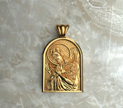 Saints of Christ Orthodox Icon Jewelry – Apse (Dome - Shaped) pendant of the Saint John the Baptist in yellow gold or plated yellow gold. (Front Side)